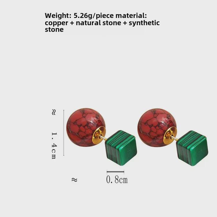 Elegant Retro Natural Stone Contrast Earrings - Two-Way Wear, Light Luxury European & American Style