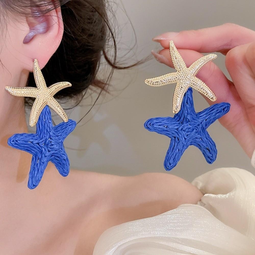Raffia Grass Starfish Ear Pendant Elegant Star Dangle Earrings Unique Starfish Earrings Party