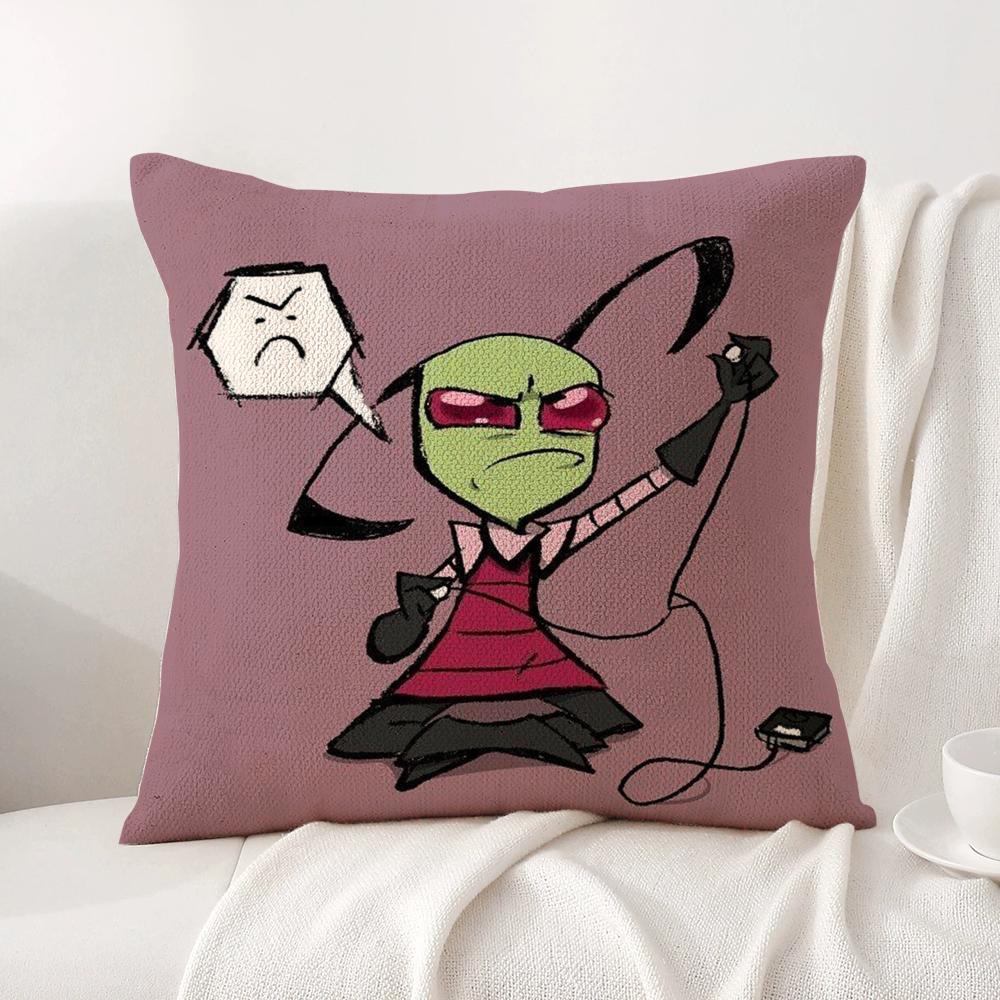 I-Invader Z-Zim Cushion Cover Summer Coolness Linen Fabric Double-Sided Printing Pillow Case Sofa Home Decor Gift