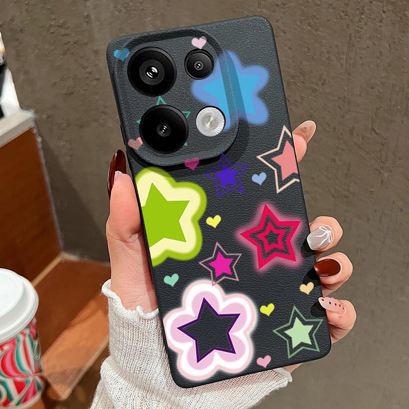 Blended Colorful Stars Pattern Case Xiaomi 14T 13T 11T Pro Leather Texture Silicone Cover Funda For Redmi Note 14 13 Pro 4G 5G 12 11