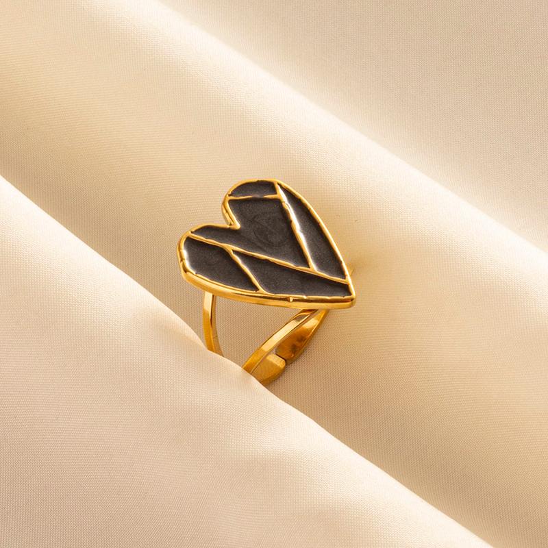 Balck Enamel Gold Plated Heart Fire Evil Eye Stainless Steel Ring Vintage Finger Jewelry Sun Moon Star Rings For Women Men Bague