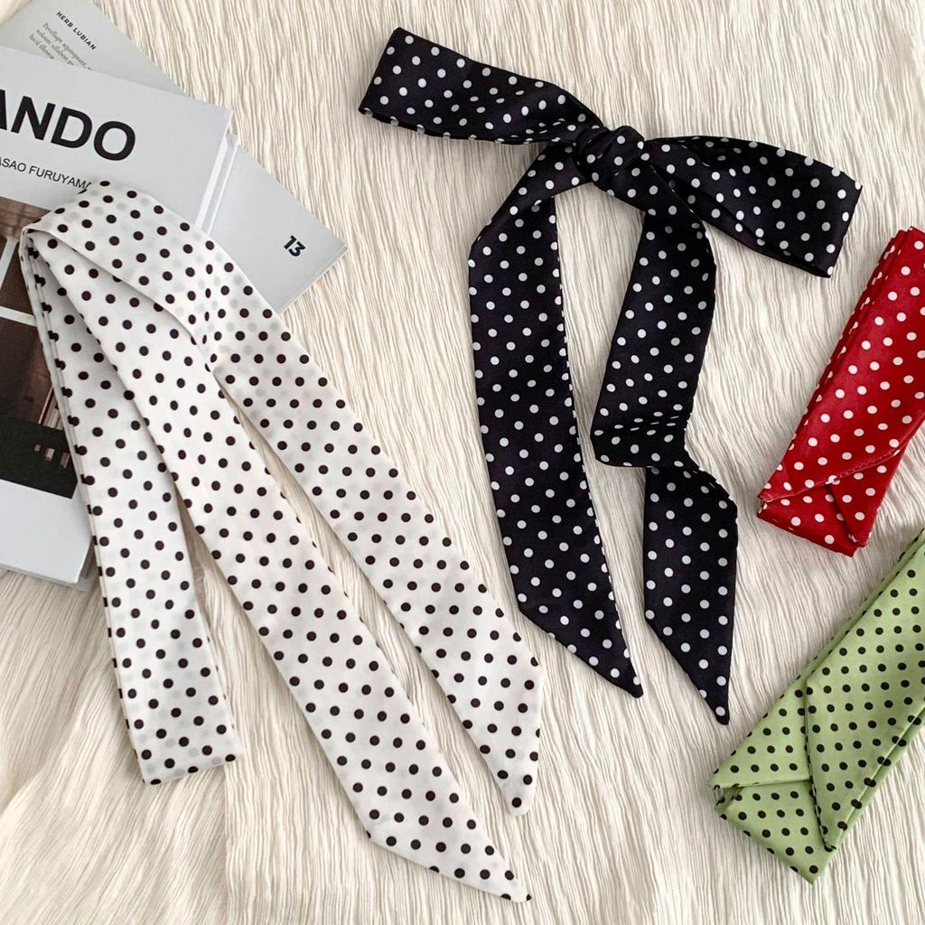 Long Black White Polka Dot Chokers Necklaces for Women Girls French Thin Soft Ribbon Neck Chain Party Formal Dress Accessories