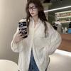 French White Hollow-out Sun-protection Shirt, Women's Spring/summer Thin Top, Layered with a Cardigan Design Long-sleeve Shirt