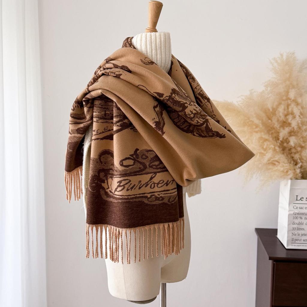 Luxury Autumn-Winter Core-Spun Yarn Scarf: Letter Style Imitation Cashmere Tassel Shawl for Warmth