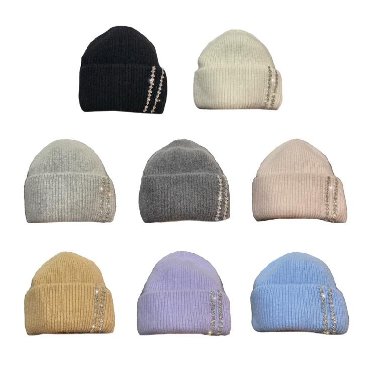 Rhinestones Unisex Hats Outdoor Fuzzy Winter Hat Handmade Protable Hat Suitable for Various Head Size