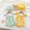 Mesh Flower Baby Princess Dress with Hat Loose Toddle Jumpsuits Soft Baby Climbing Suit  Summer