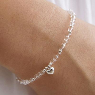 (925 Silber) Mini Herz Klare Perlen Armband BR1796