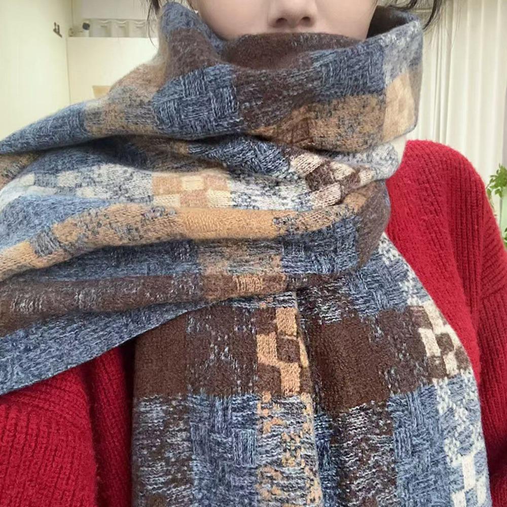 Mohair Winter Cashmere Scarves Tassel Long Shawl Retro Plaid Wool Scarf  Girl