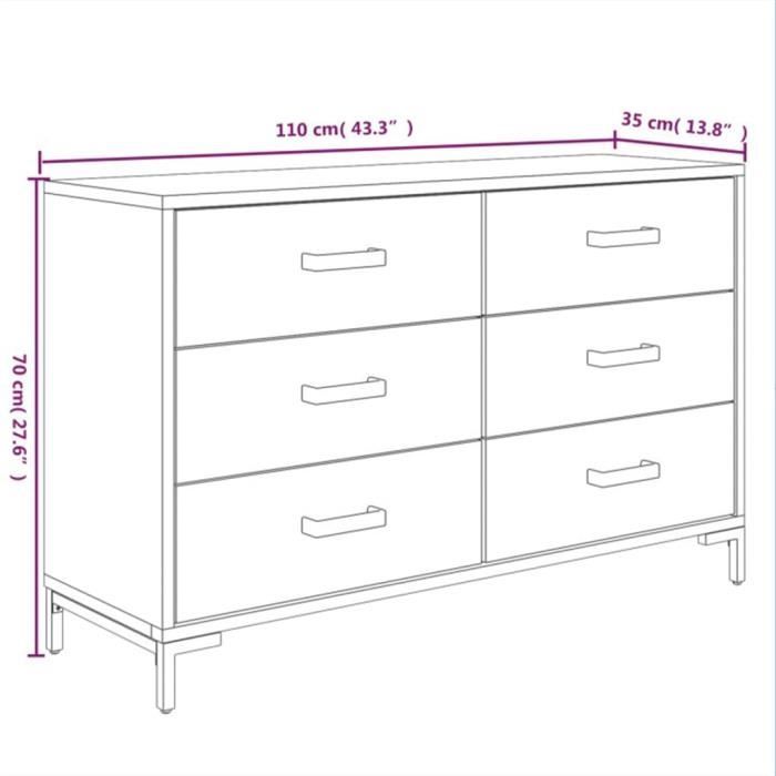 VidaXL Buffet Noir 110x35x70 cm Bois de pin massif 349922