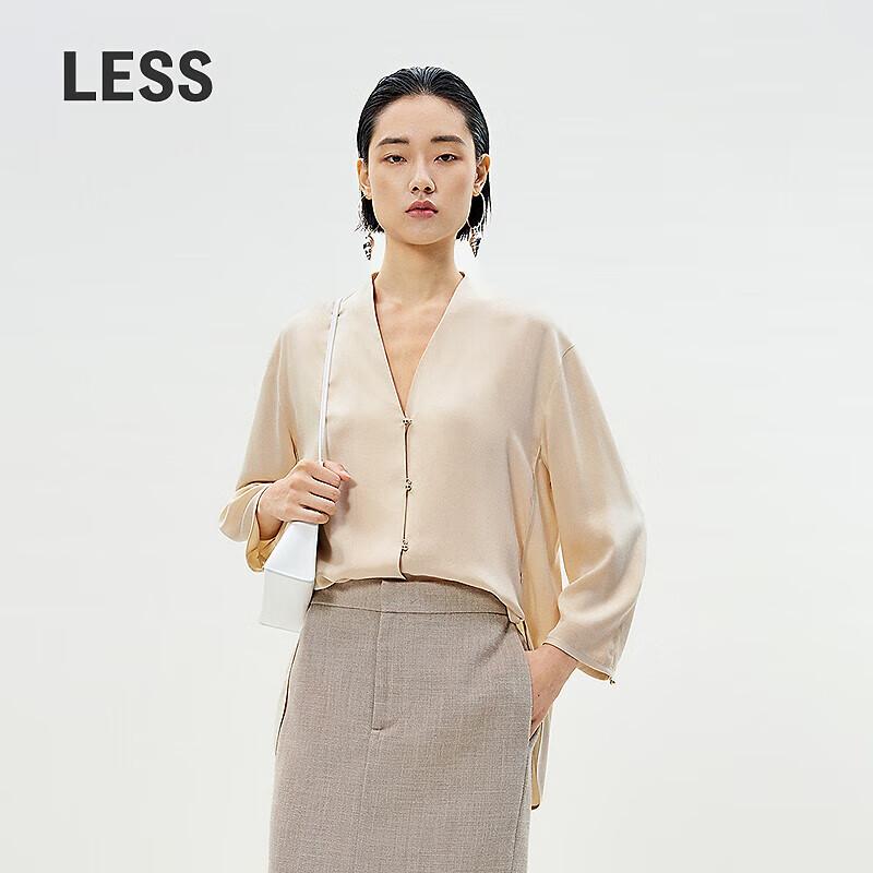 Less Women's V-Neck 3/4 Sleeve Silk Long Blouse