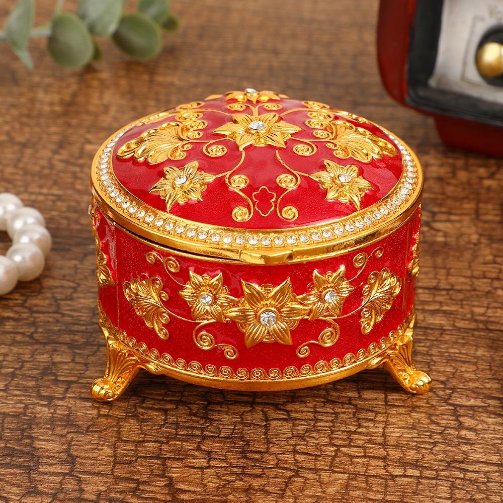 Mini Bracelet Storage Box Jewelry Organizer,European Style Circle Enamel Alloy Ring Storage Jar Dresser Display Couple Gifts