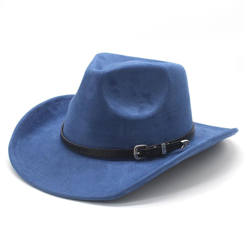 Шляпа-цилиндр с широкими полями, Этническая западная ковбойская шляпа для мужчин и женщин, Тибетская замшевая джазовая шляпа. M（56-58cm）