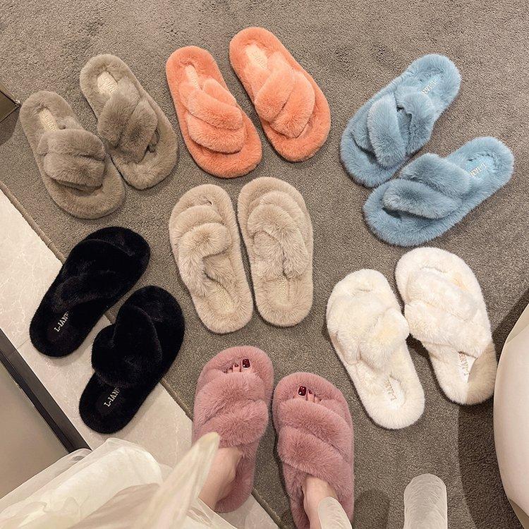 Foreign trade Mao Mao shoes women's 2025 autumn thick-soled new cross-haired slippers wear large size open-toed Internet celebrity home slippers