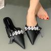 Crystal Women Slippers Pointed Toe Flats Shoes Dress Cozy Woman Sandals 2025 Designer Trend Brand Fashion Bow Chaussures Femme