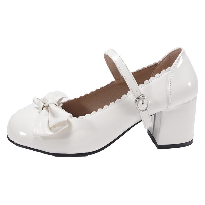 

High-heeled single shoes women s 2024 spring and autumn new Lolita round head bow girl style shoes women Mary Jane shoes women 35 белый