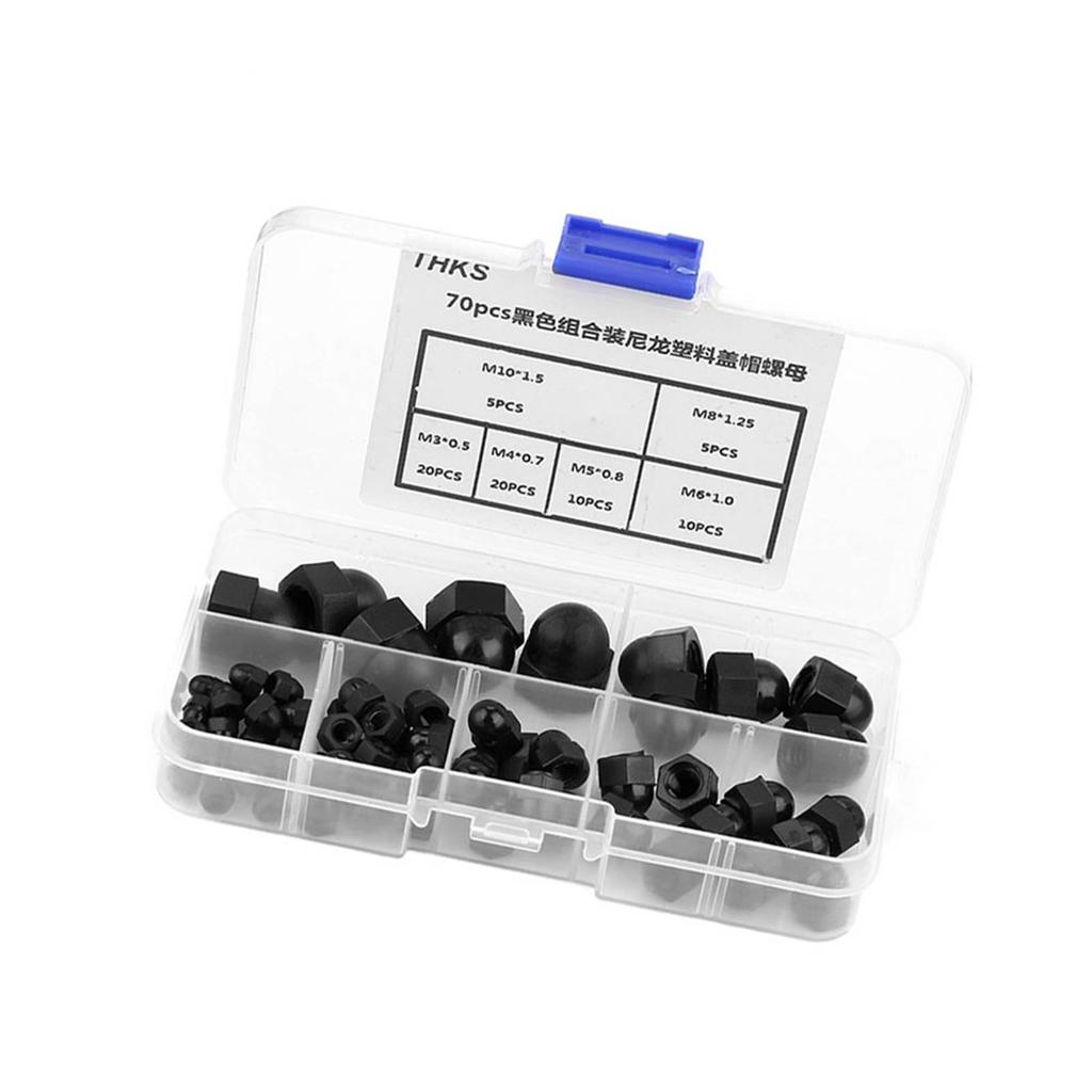 70pcs M3 M4 M5 M6 M8 M10 Nylon Acorn Nut Kit Dome Head Cap Hex Nuts