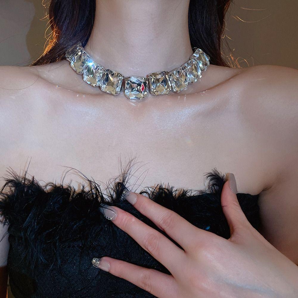 Multifunction Square Crystal Jewelry Set Korean Style Sparkling Necklace Wedding