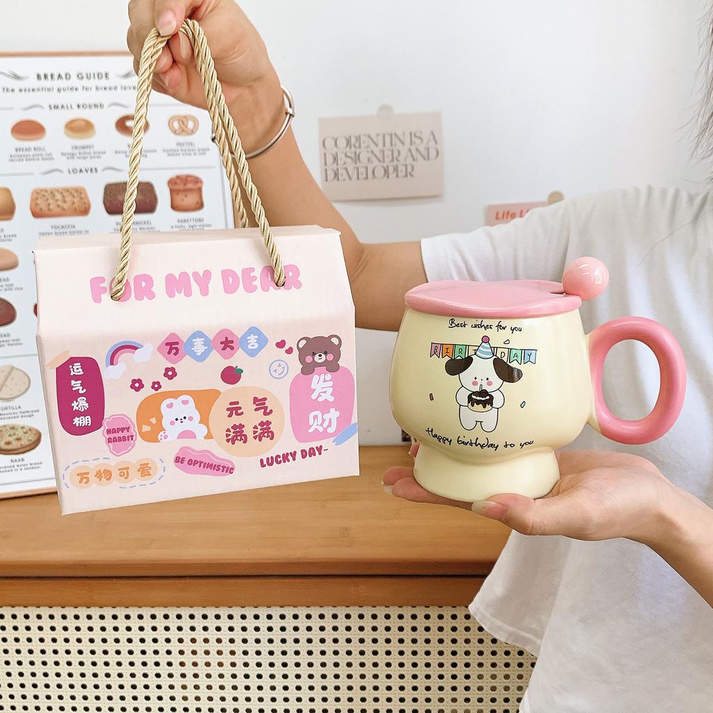Mug with Lid Spoon Cute Ins Style Cup High Looking Ceramic Water Cup for Girls Birthday Gift Souvenir