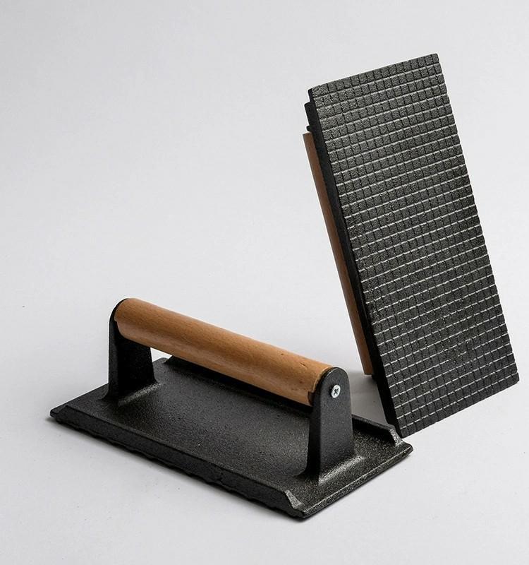 1шт железный пресс для гамбургеров, пресс для бекона для барбекю, круглый чугунный пресс для барбекю, подходит для гриля с плоской вершиной Burger Press Square чёрный