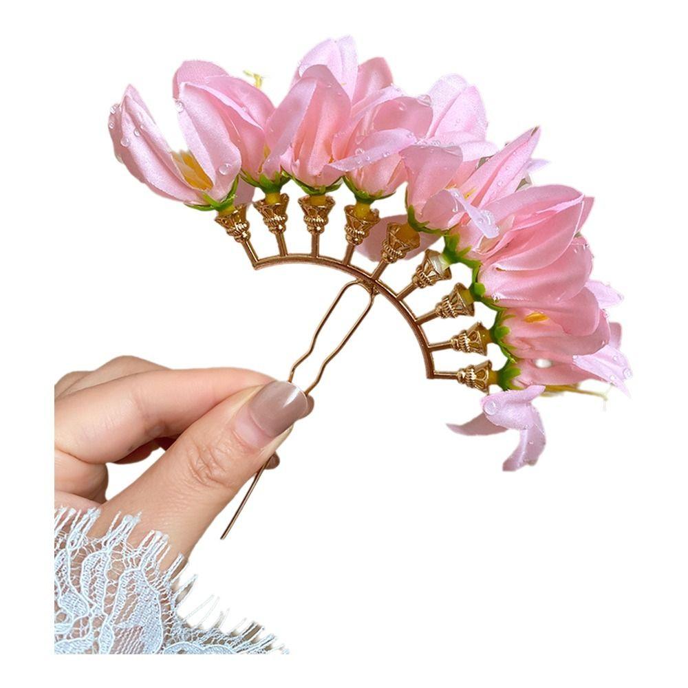 Süße chinesische rote Blume Haarnadel Super Fee Hochzeit Traditionelles Haaraccessoire Vintage Braut-Haarschmuck für Bräute