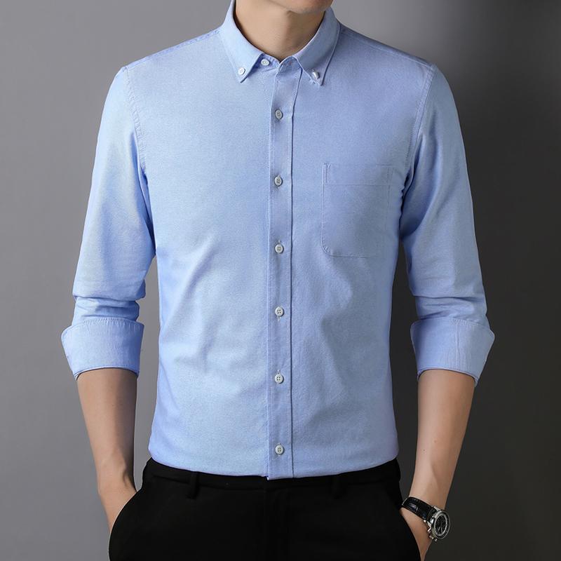 100% Cotton Oxford Shirt Long Sleeve For Men's Social Dress Shirts Soft Comfortable Regular Fit Casual Man Office Shirt 4XL 5XL