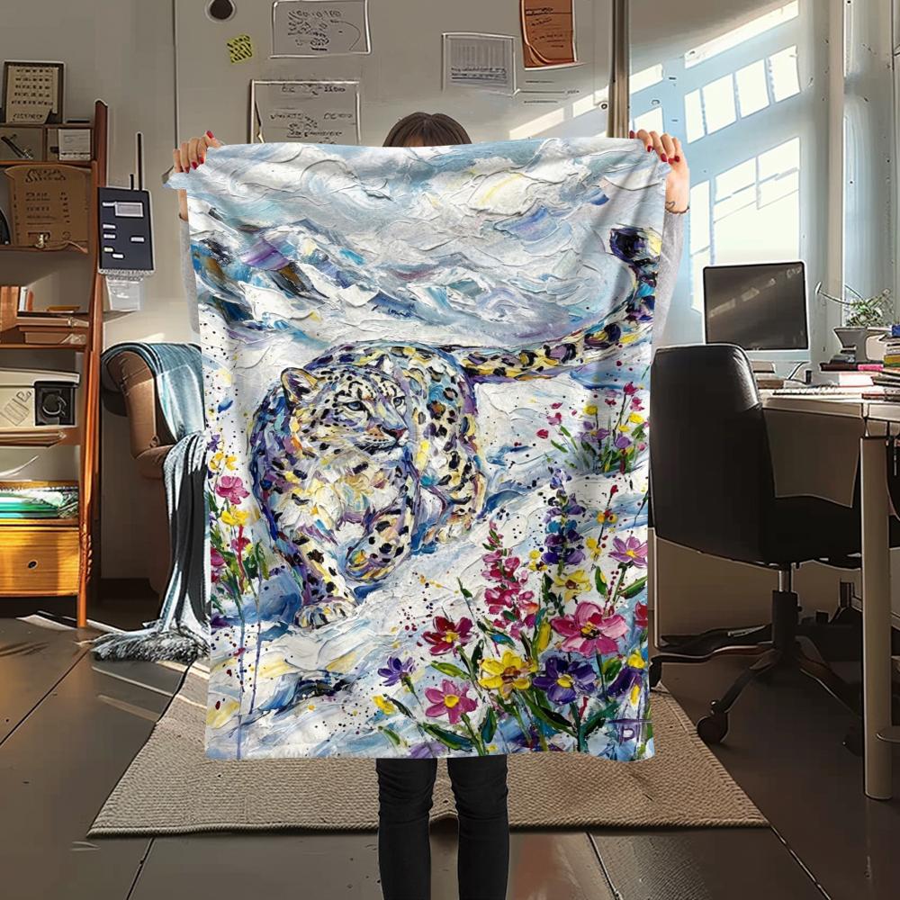 Snow Leopard Animal Print Flannel Blanket, High Quality Comfortable for All Seasons, Home Decor, Warmth and Comfort, Perfect for Christmas Gifts112
