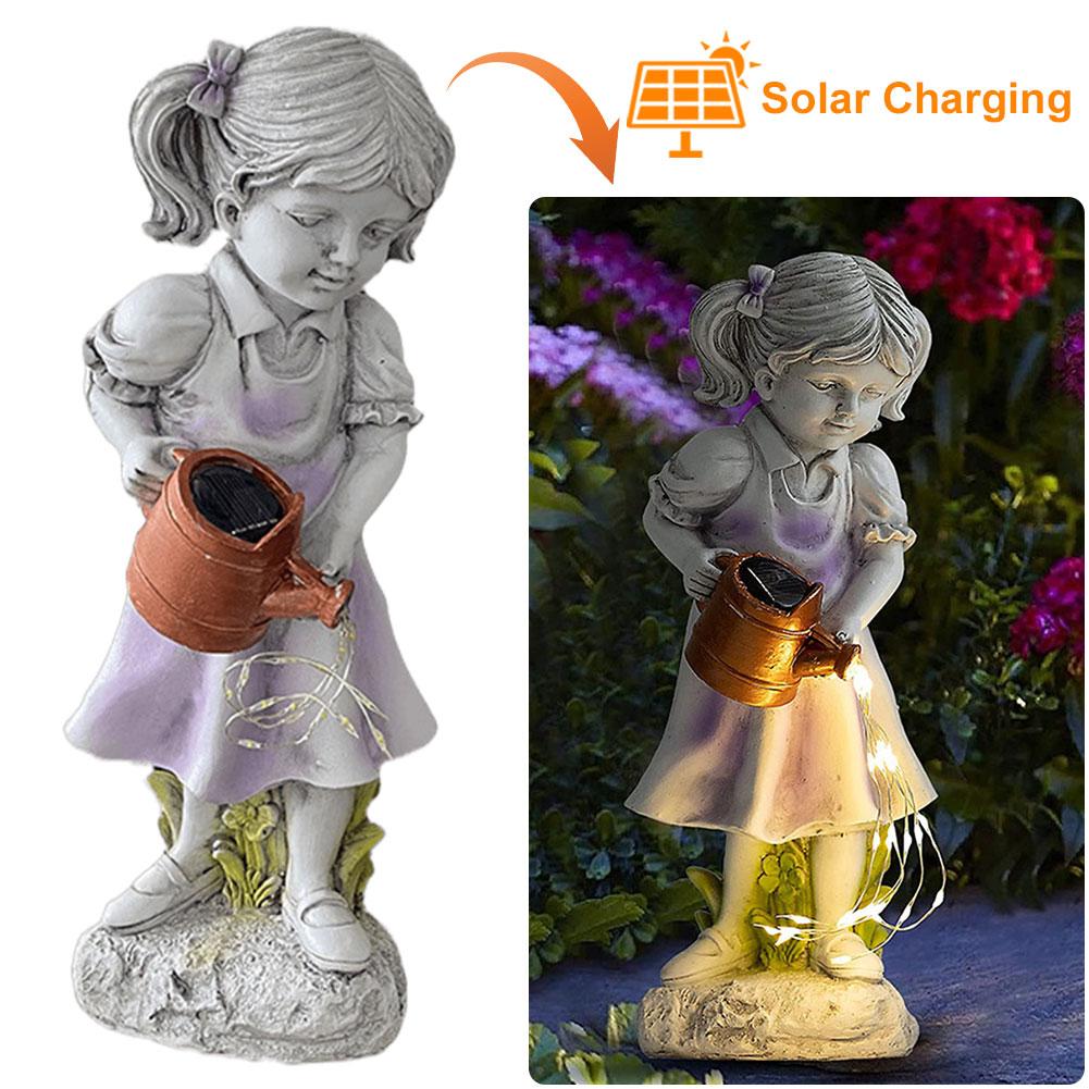 Solarbetriebene Mädchen-Gießkannen-Skulptur Wasserdichte Mädchen-Gießkannen-Dekoration Kreatives lustiges Mädchen-Ornament Hofdekoration