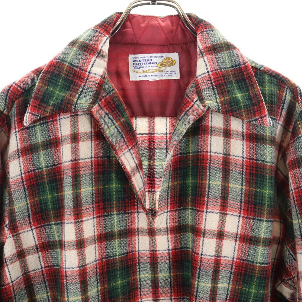 WESTERN GENTLEMAN 70s Wool Blend Flannel Vintage Check Pattern Long sleeve skipper shirt Men's Used