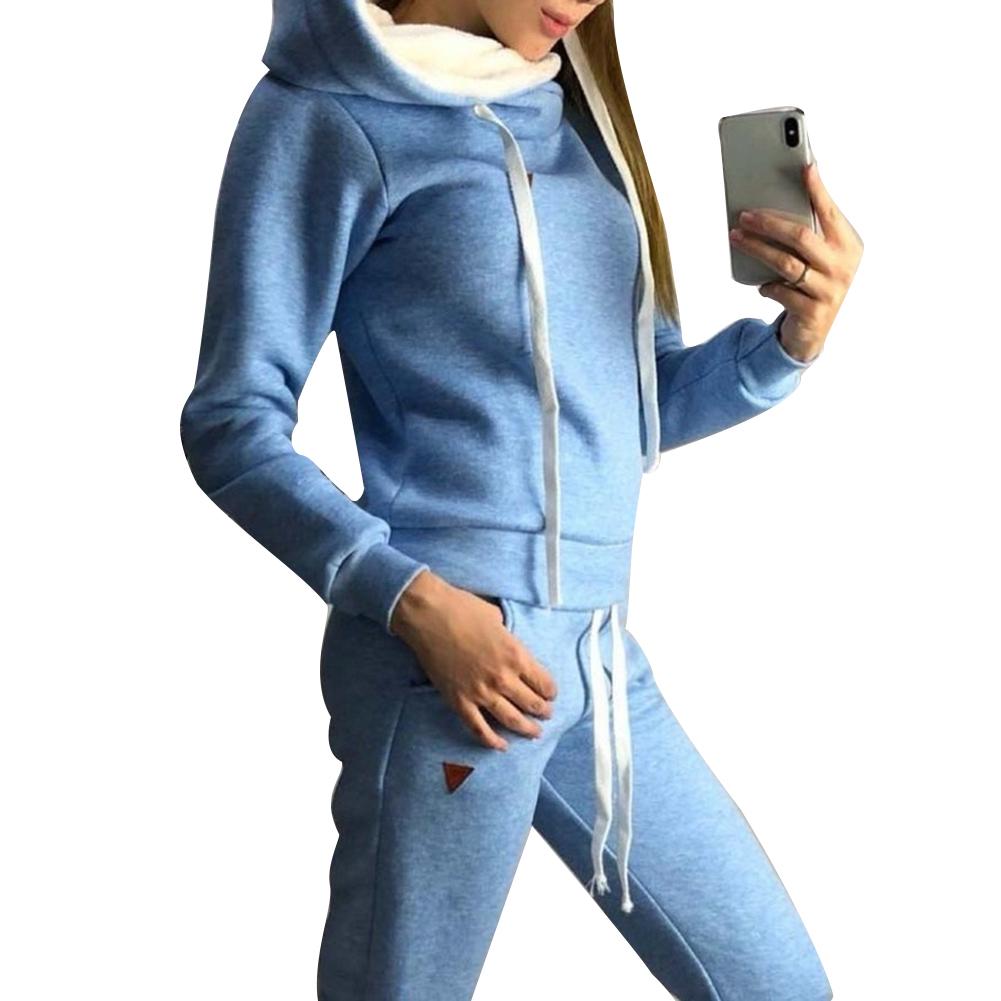 (S-5XL) Tuta da Jogging da Donna Taglie Forti 2 Pezzi Tute Monocolore Felpe con Cappuccio Foderate in Pile Set di Pantaloni