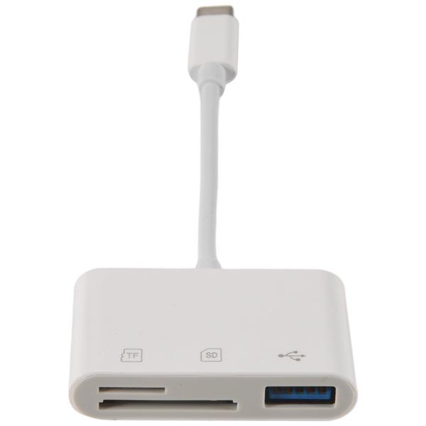 

White ABS Type-C USB 3.1 to USB/TF/SD Card One-to-Three OTG Converter Other