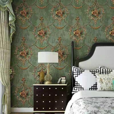 Papel Pintado de Flores Pastorales 3D No Tejido Estilo Europeo Verde Dormitorio Sala de Estar Fondo de Sofá TV Papel De Parede A&B
