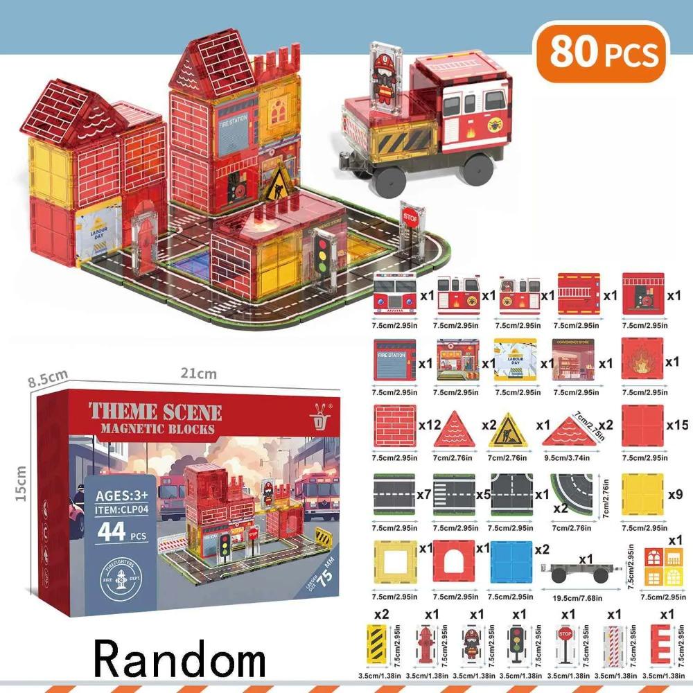 Magnetic Building Blocks Firefighting Theme Magnet Tiles with Fire Truck & Station Kids Montessori STEM Educational Sensory Toys