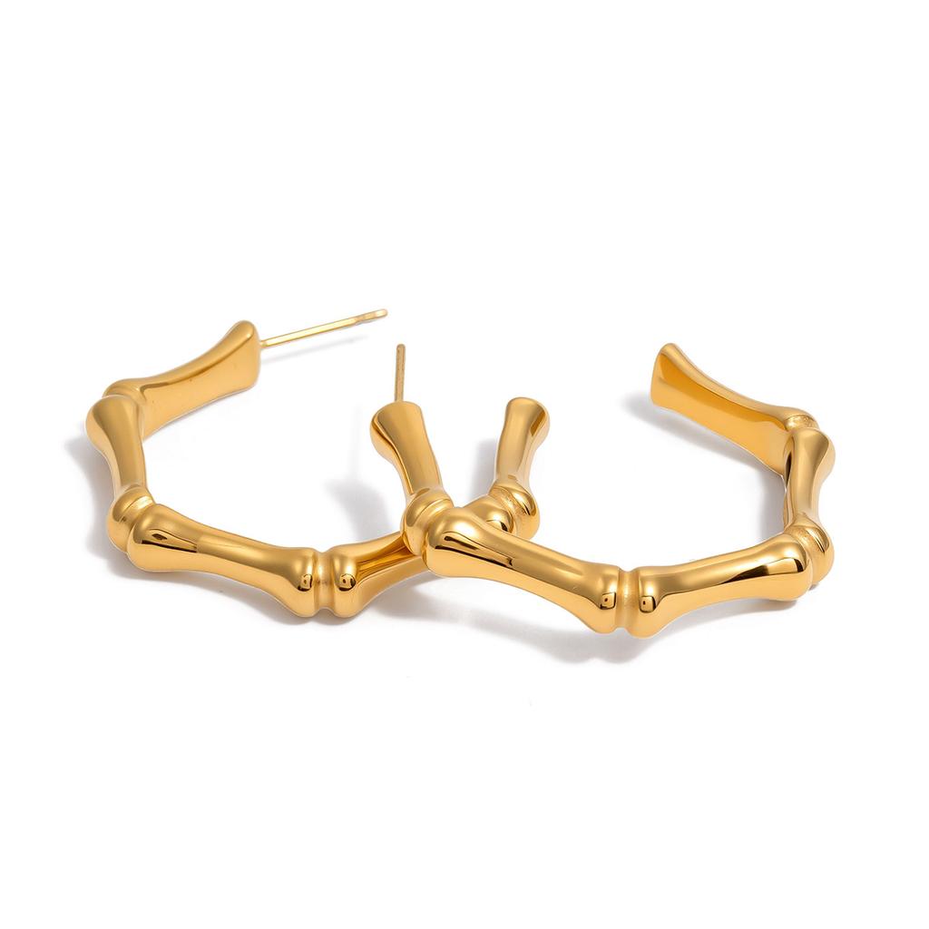 Light Luxury Niche High-end 18K Gold Bamboo C-ring Earrings
