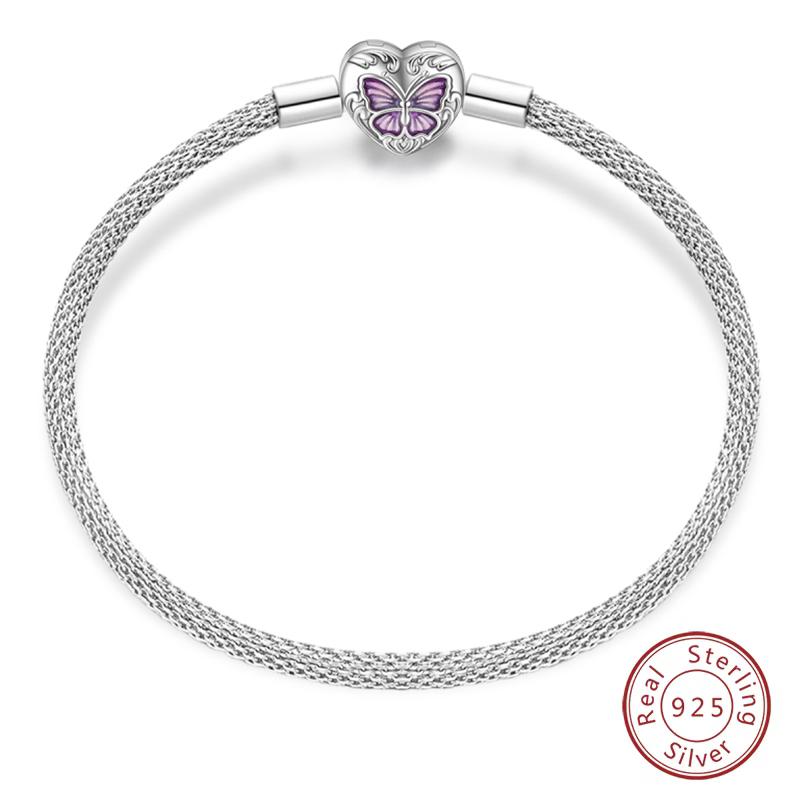 Original 925 Silver Heart Star Moon Snowflake Butterfly Bracelets 17 20CM For Women DIY Charms Jewelry Gifts