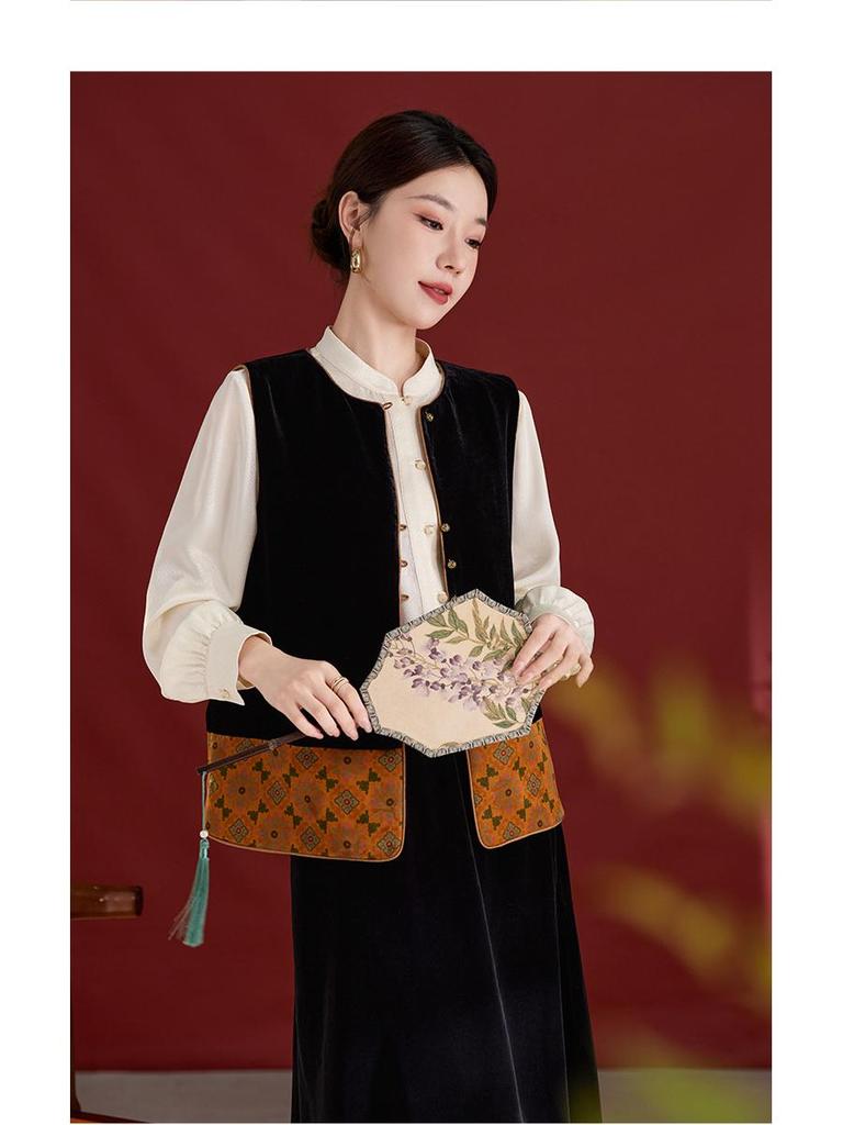 Xiangyunsha Women's Retro Silk Velvet Color Block Vest 1737