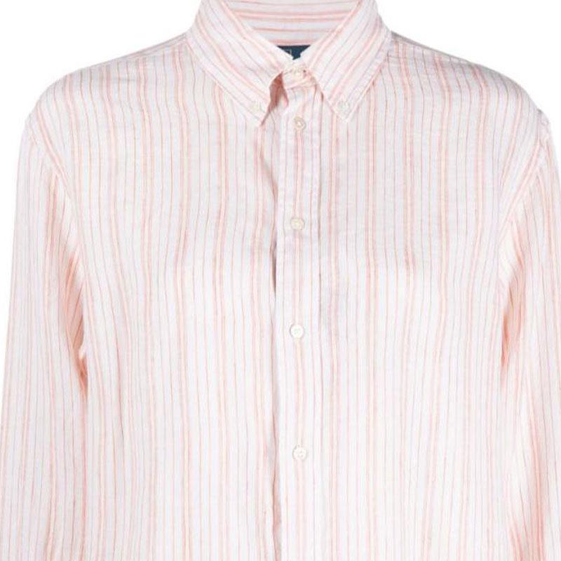Polo Ralph Lauren Ss23 Striped Polo Collar Single-Breasted Long Sleeve Shirt Women Shirts Pink 211892393-002
