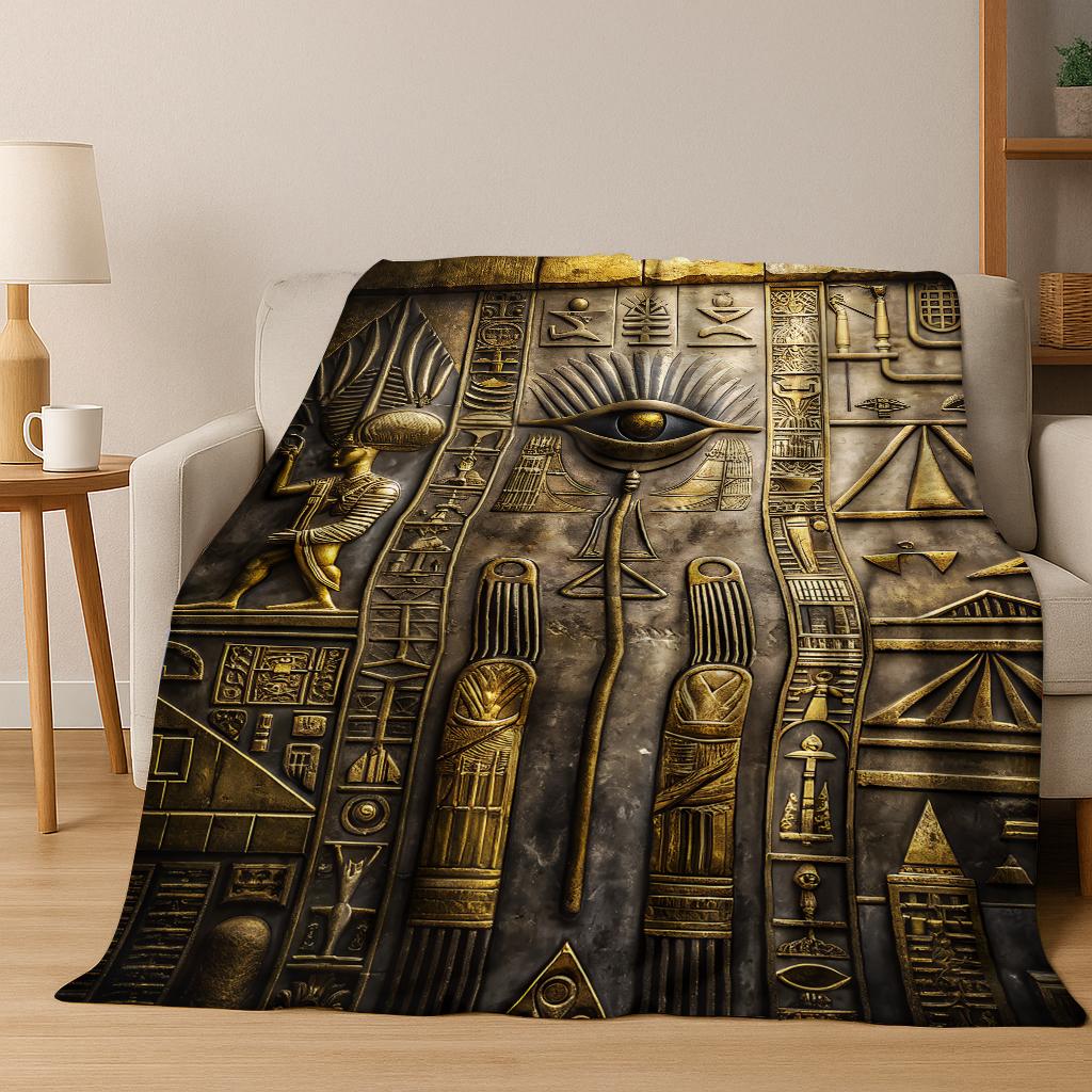 3D Ancient Egyptian Pyramids Flannel Blanket Soft Warm Blanket for Bedroom Room Living Room Office Travel Camping Picnic Gift