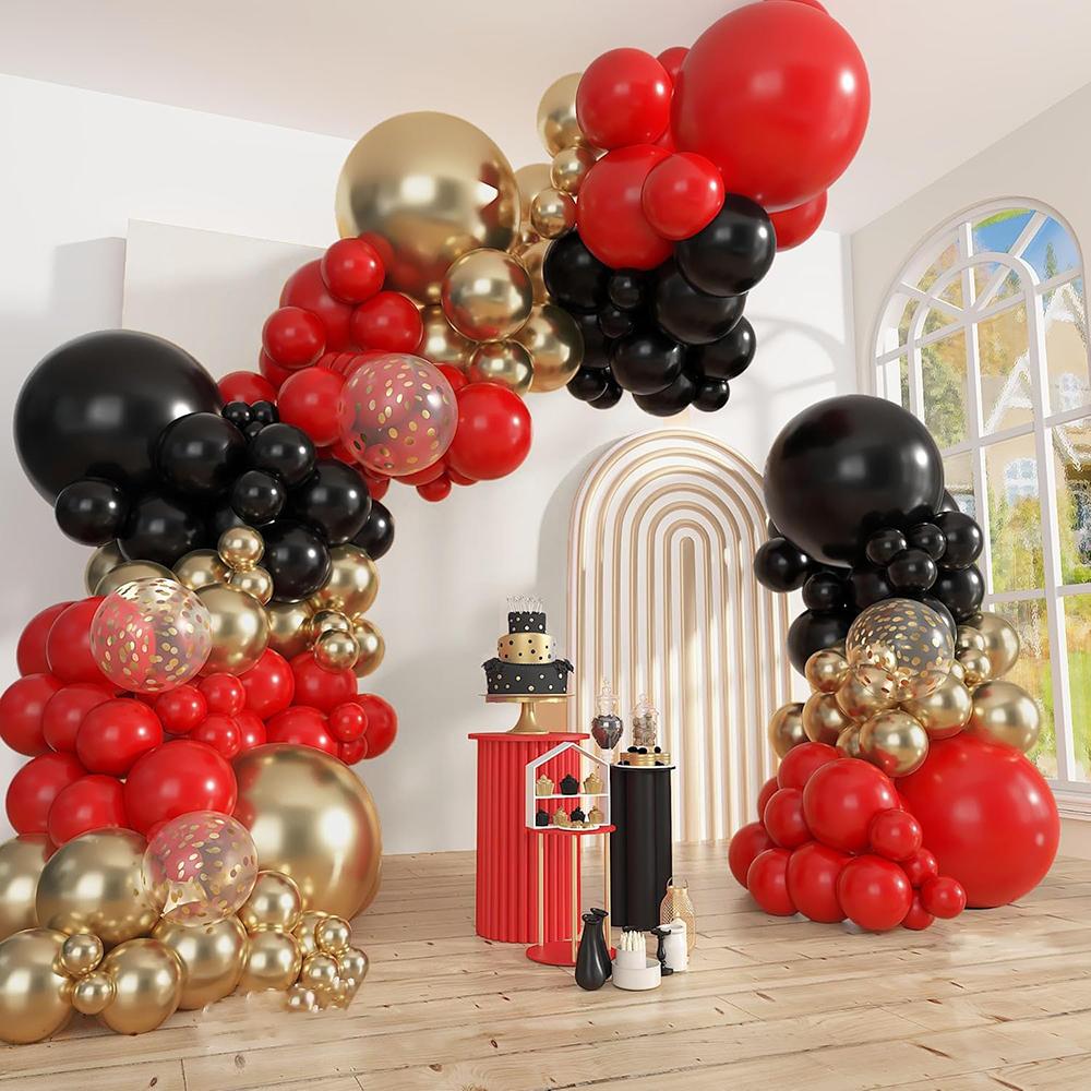 Black Red Balloon Arch Kit Metallic Gold Confetti Balloons Garland Birthday Party Baby Shower Valentine Day Decoration Globos