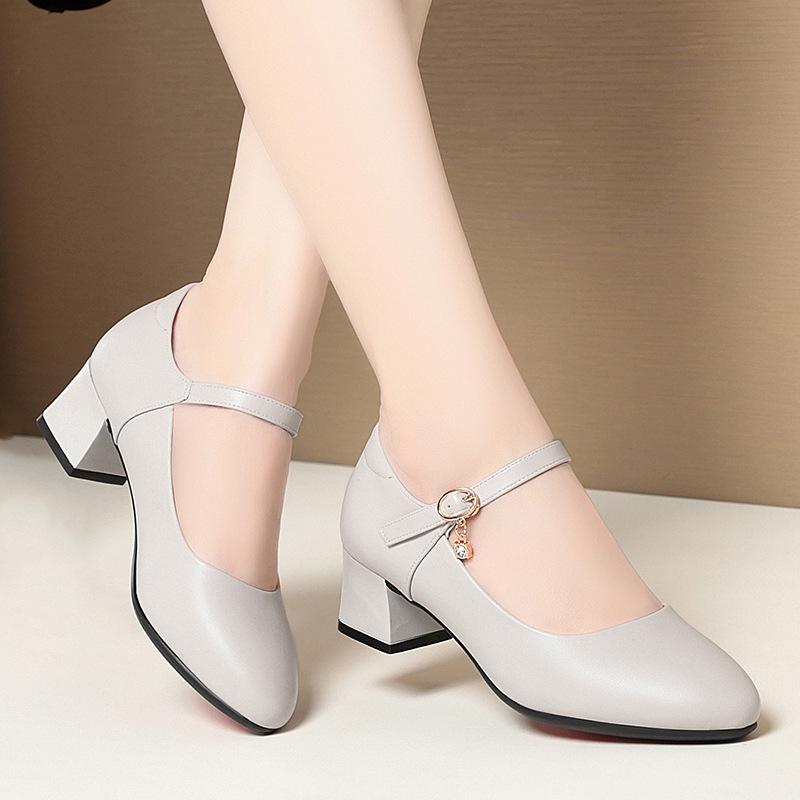 One-word buckle work shoes women's white leather shoes nurse professional single shoes soft sole comfortable women's shoes are not tired