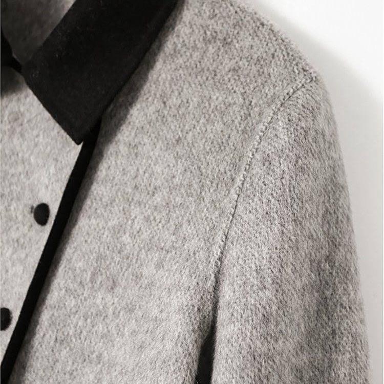 Autumn and Winter Contrasting Lapel Double-breasted Mid-length Woolen Coat for Women