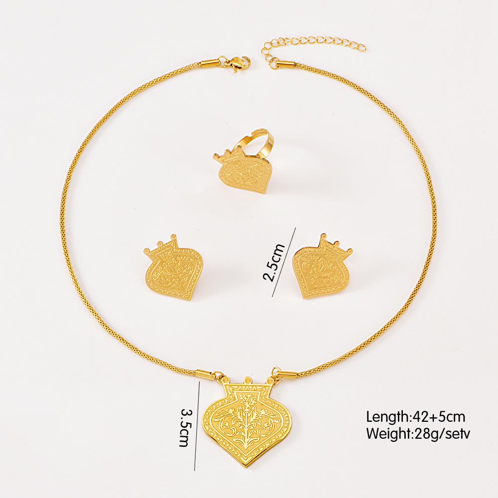 Elegant Titanium Steel Crown Heart Jewelry Set: Necklace, Earrings, & Ring