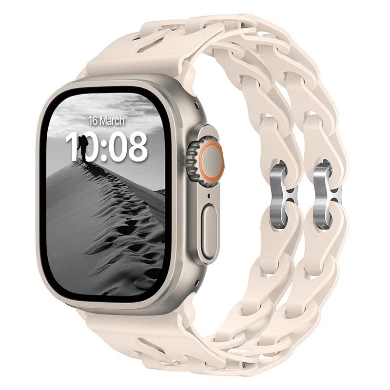 Pulseira de Silicone de Elo Duplo para Apple Watch Band Ultra 2 49mm 44mm 40mm 45mm 41mm 42mm Bracelete para Series 9 8 7 6 5 4 SE 3