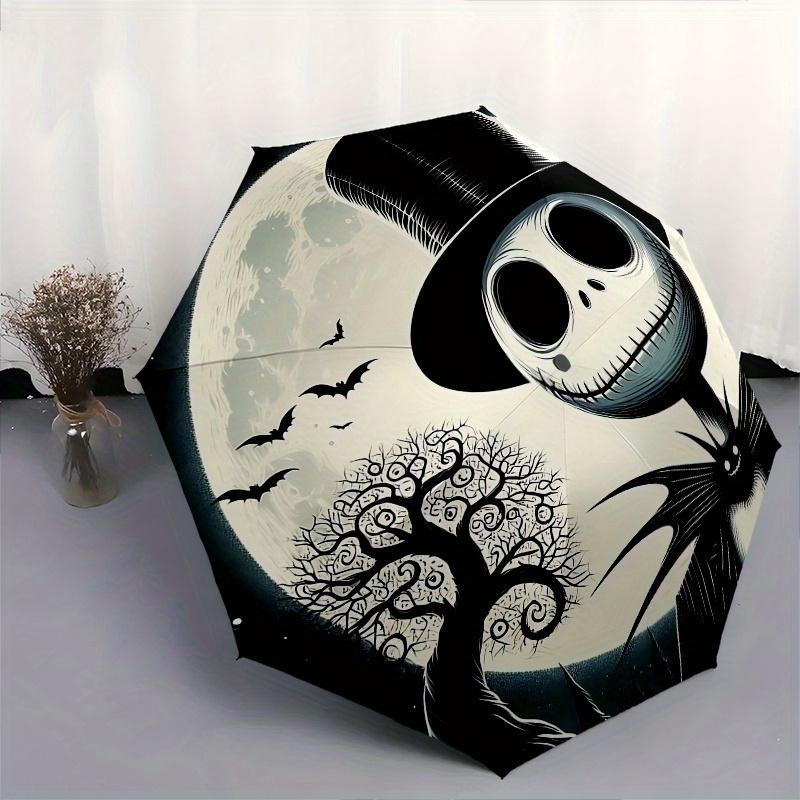 1 Automatischer Öffnungs-Schirm mit Motiv Jack Skellington, Halloween Town Thema, Bunter 8-Speichen Tragbarer Schirm für Damen und Herren, Ein Kompakter Begleiter für den Arbeitsweg Geeignet