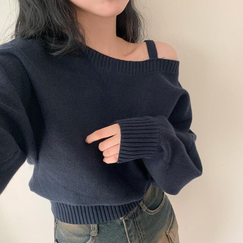 Winter Solid Vintage Knitted Pullovers Women Sexy Off Shoulder Sweaters Fashion Tops Female Korean Fashion Casual Chic Clothes