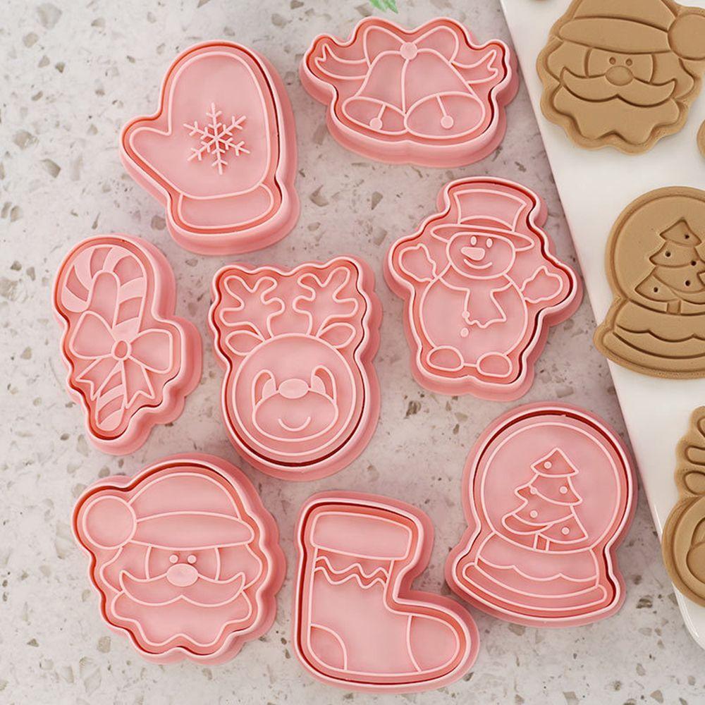 Stamp Cartoon Pressable Christmas Theme Biscuit Mold Kitchen Pastry Cookie Cutters Baking Tools