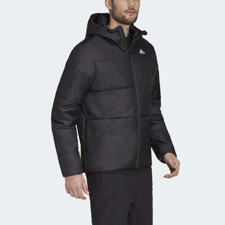 Adidas Winddichte Warme Gestreifte Kapuzenjacke Baumwollmantel Winter Herren Oberbekleidung Schwarz GH7374