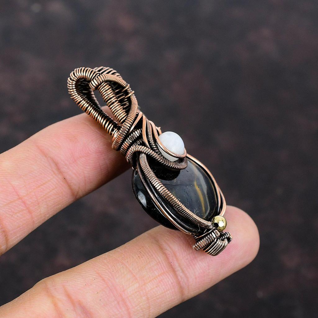Nellite Pendant Copper Wire Wrapped Pendant Rainbow Moonstone Gemstone Jewelry Handmade Brand New Pendant Dainty Copper Jewelry Gift For Him