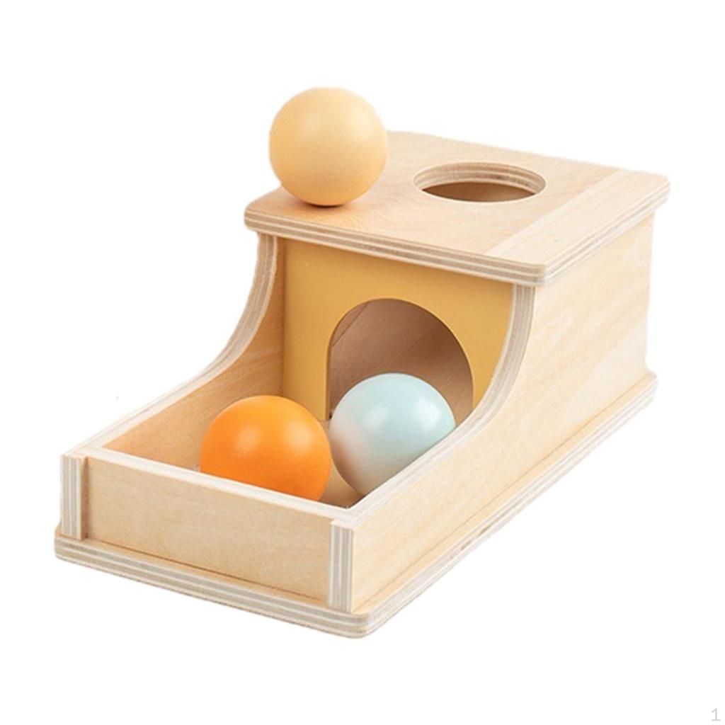 Wooden Object Permanence Box with Tray Three Balls Ball Drop Toys for Babies Kids Toddlers 6-12