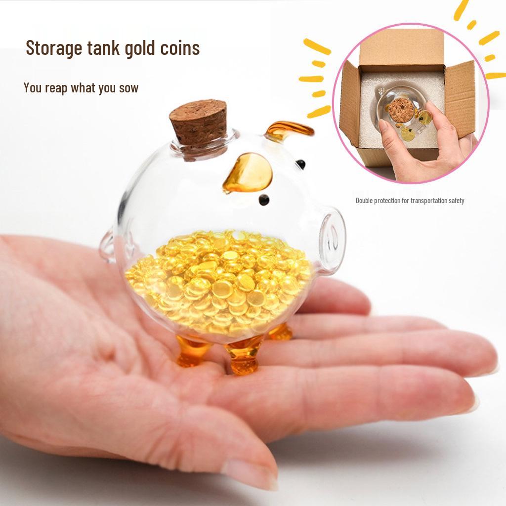 Mini Golden Bean Borosilicate Glass Piggy Bank & Wishing Bottle