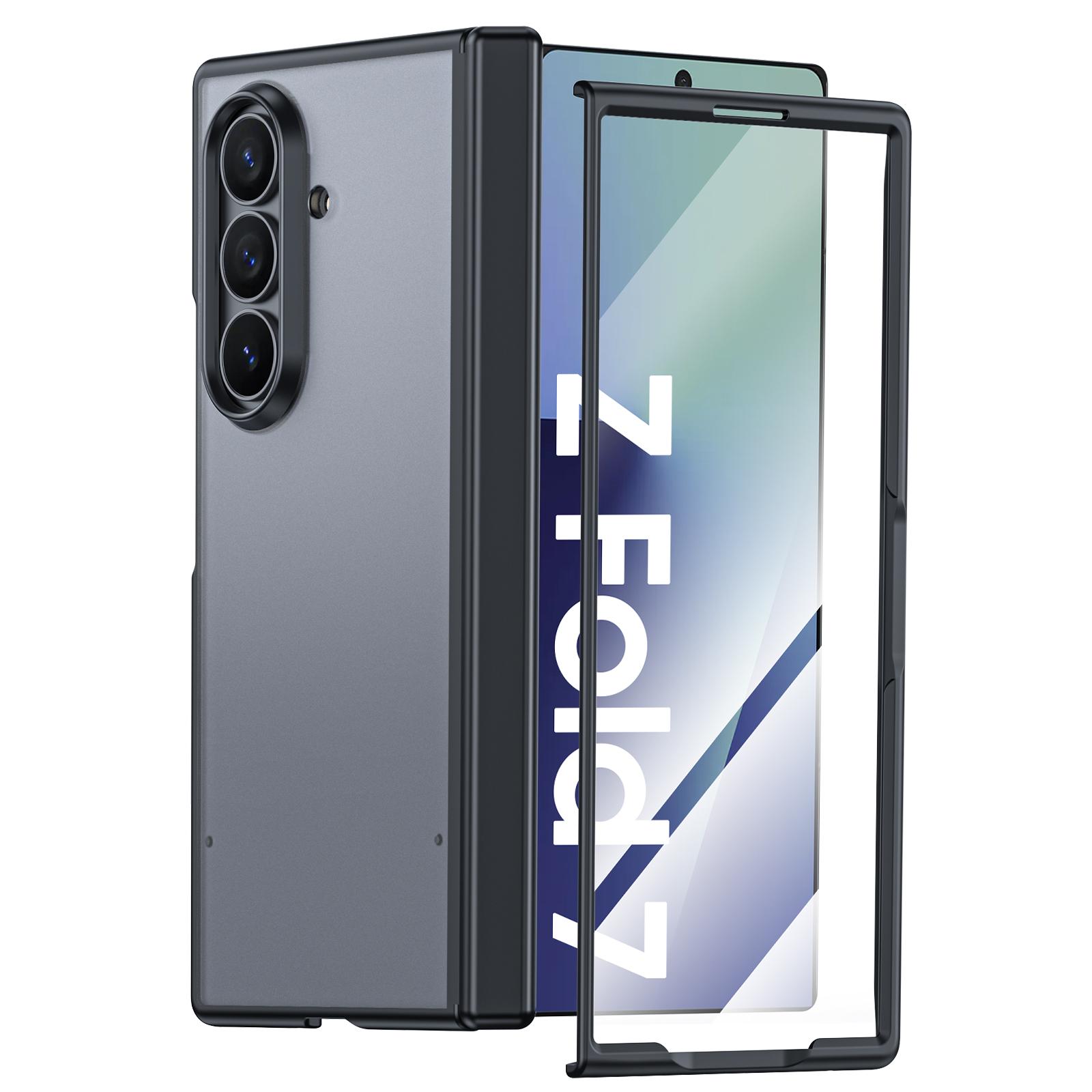 Для Samsung Galaxy Z Fold 7 Чехол, Защита шарнира, Встроенная защита экрана, Беспроводная зарядка, Ударопрочный, Тонкий прочный защитный чехол для телефона - Фиолетовый чёрный